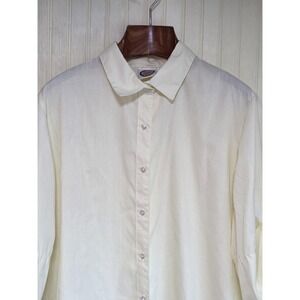 Picket And Post Blouse Womens Large‎ White Button Front Collared 3/4 Sleeve